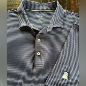 Johnnie-O Polo Shirt Men's Large Blue Striped Golf Performance Stretch Logo